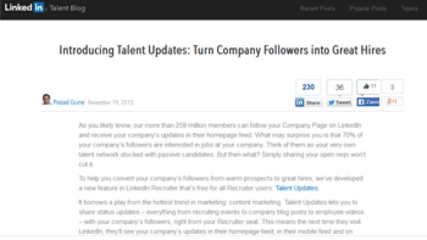 "&nbsp;Talent updates&nbsp;" de LinkedIn&nbsp;: quand le recrutement croise le content marketing