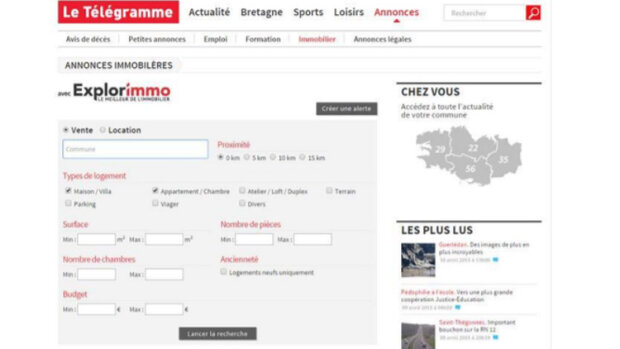 Le Télégramme choisit Explorimmo pour la rubrique immo de son site web