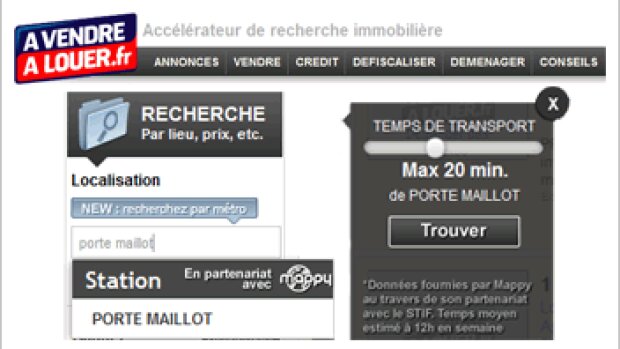 AVendreALouer.fr propose la recherche par stations de métro ou temps de transport