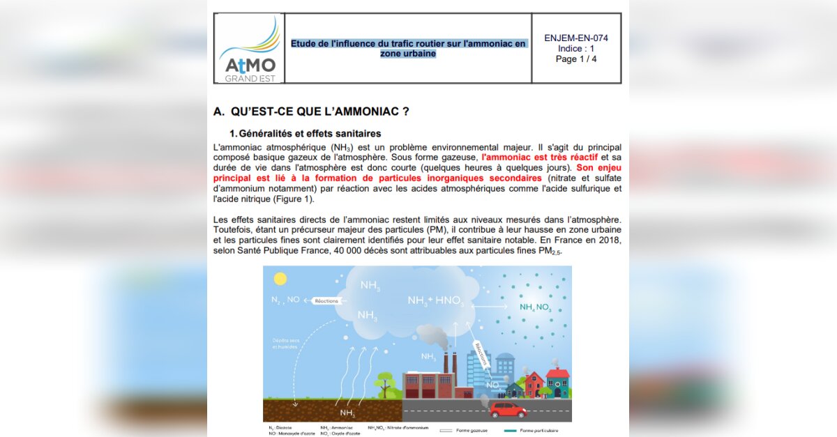 Grand Est : étude de l'influence du trafic routier sur l'ammoniac en ...