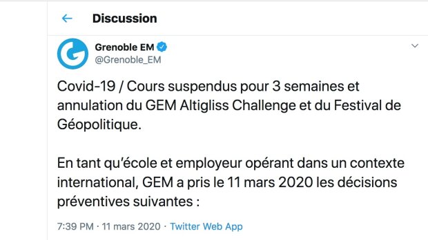 Covid-19 : comment Grenoble École de Management informe étudiants et personnels