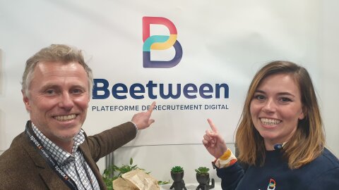 Philippe de Rosnay, cofondateur, et Justine Oxibar, responsable marketing de Beetween (HRTech 2024) - © D.R.