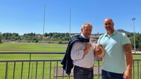 Denis Galtier, fondateur de Teammo, et Aymeric Portalier, ancien rugbyman et désormais mandataire -
