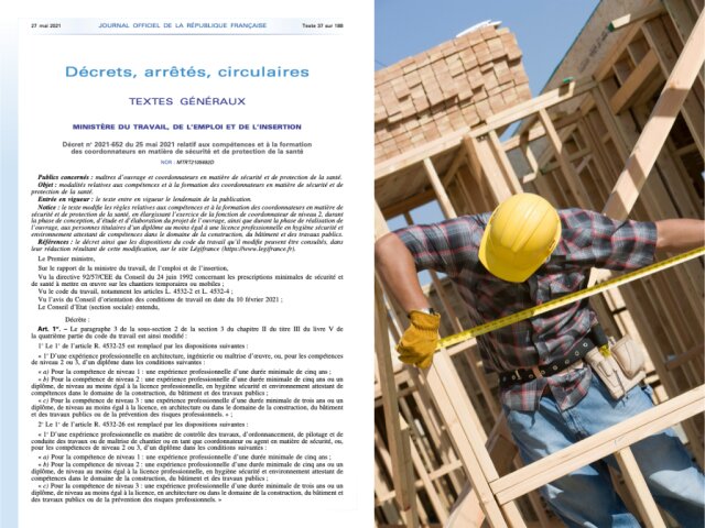 BTP: modification des compétences et de la formation des coordonnateurs ...