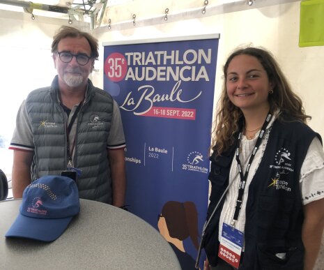 Hervé Delaunay est directeur du triathlon et Victoire Faramarzi, présidente de l’association étudiante dédiée pour l'édition 2022. - © Campus Matin
