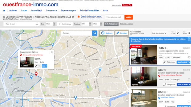 Ouestfrance-Immo géolocalise ses locations - © D.R.