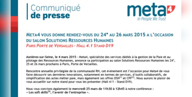 Meta4 convie les visiteurs du Salon Solutions RH à une conférence sur le thème brûlant des soft skills - D.R.