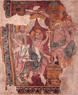 Maître de San Esteve d’Andorra, Le Lavement de pieds, 1216-1220, fresque transposée sur toile, 241,5 x 201,5 x 8,7 cm