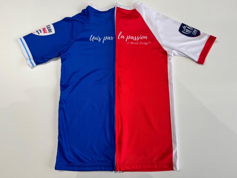 Exemple de « Maillot partagé » vu de dos (RC Strasbourg Alsace - Stade de Reims)